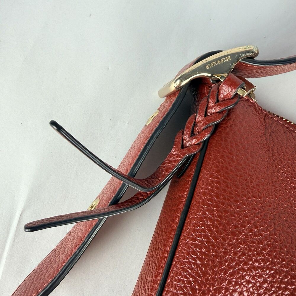 COACH C2818 Val Duffle Shoulder Bag in Pebble Red Leather 4"x12"x10" EUC - Picture 3 of 16